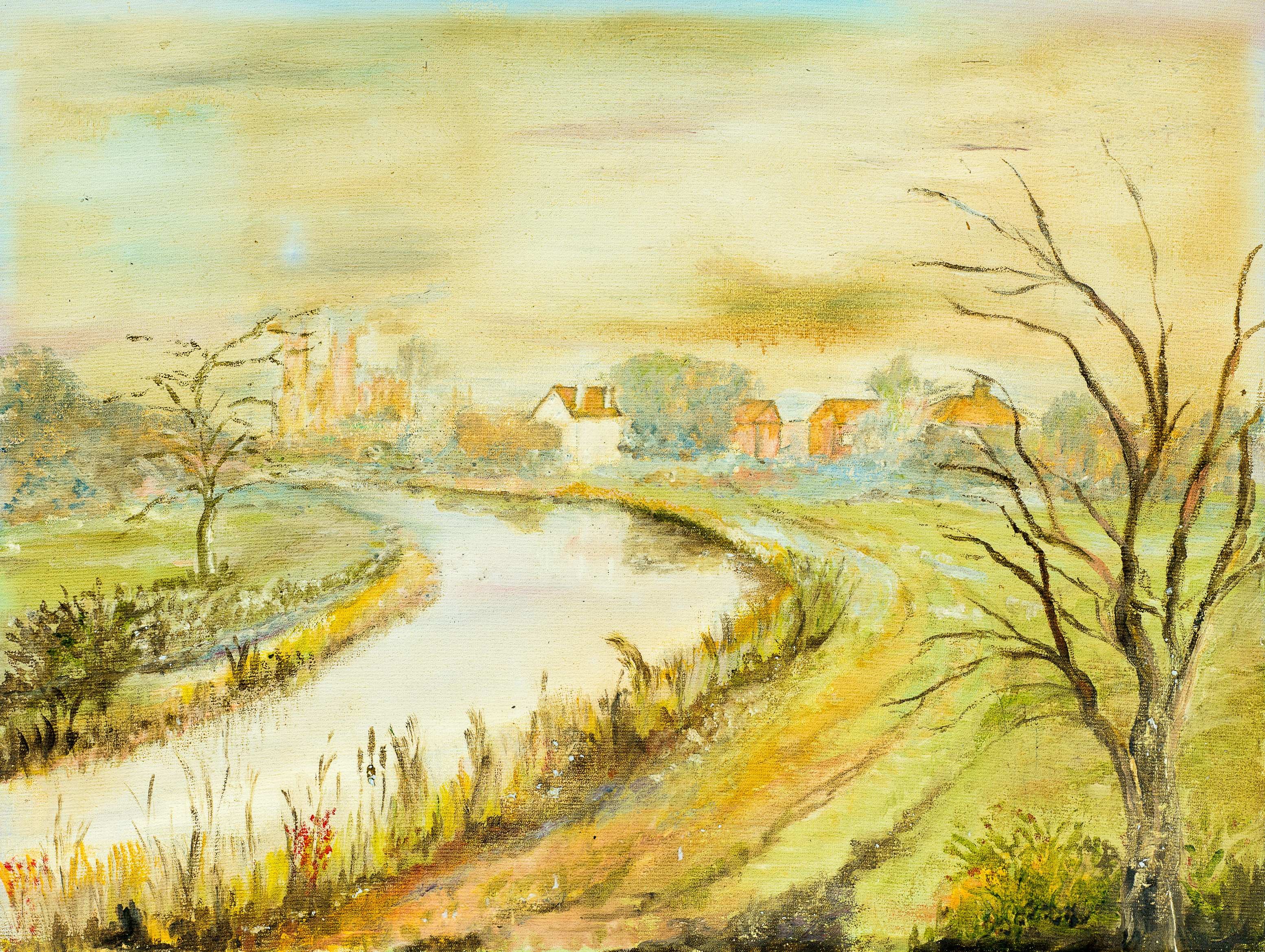 River Hull, looking towards Weel and Beverley Minster — painting by Chris Brock