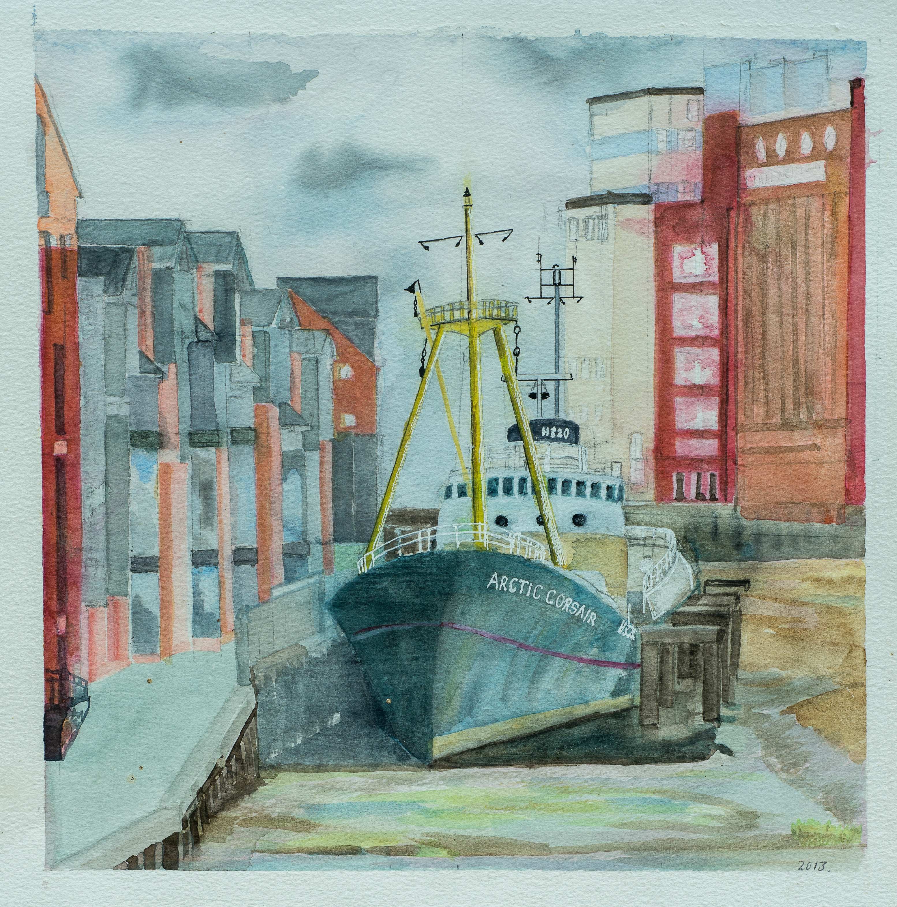 Arctic Corsair at rest on the River Hull — painting by Chris Brock