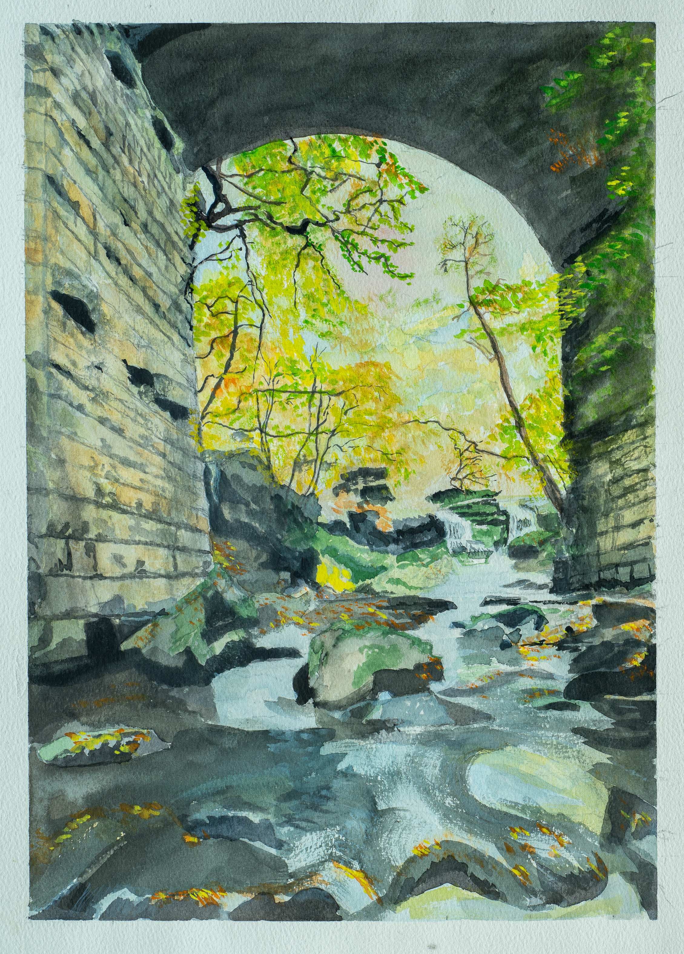 Thomason Foss Waterfall, Beck Hole, North Yorkshire — painting by Chris Brock