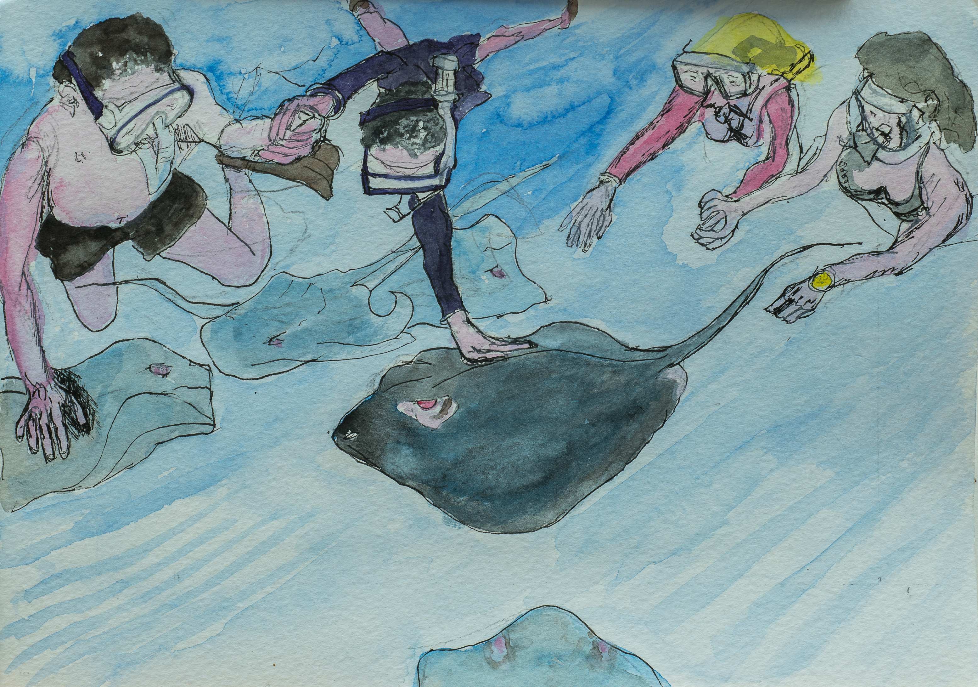 Sting Rays at Grand Cayman — painting by Chris Brock
