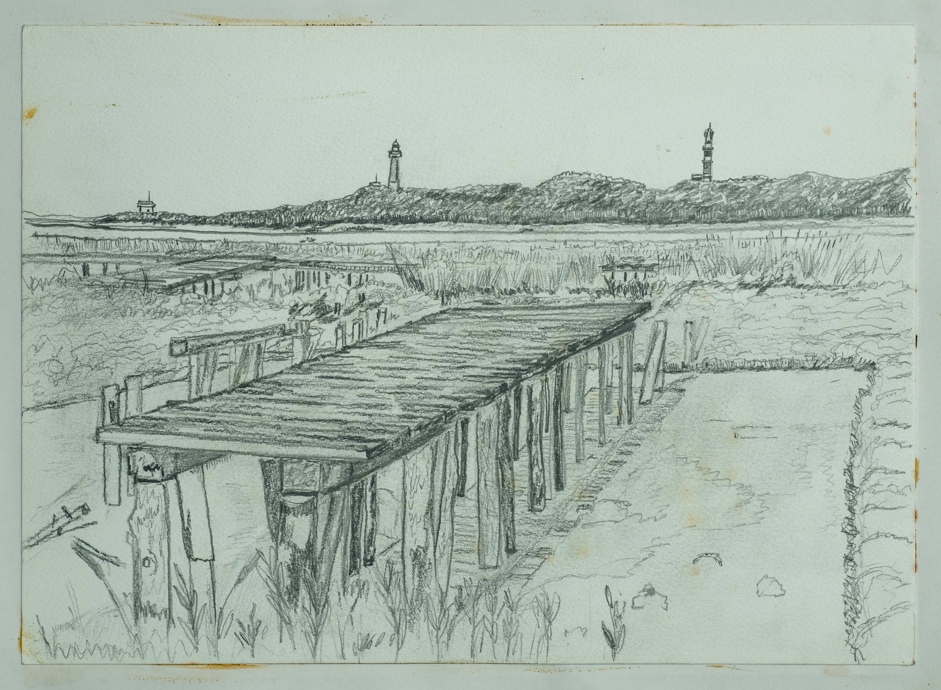 The Jetty on the bank of the Humber, Paull Holme Sands — painting by Chris Brock