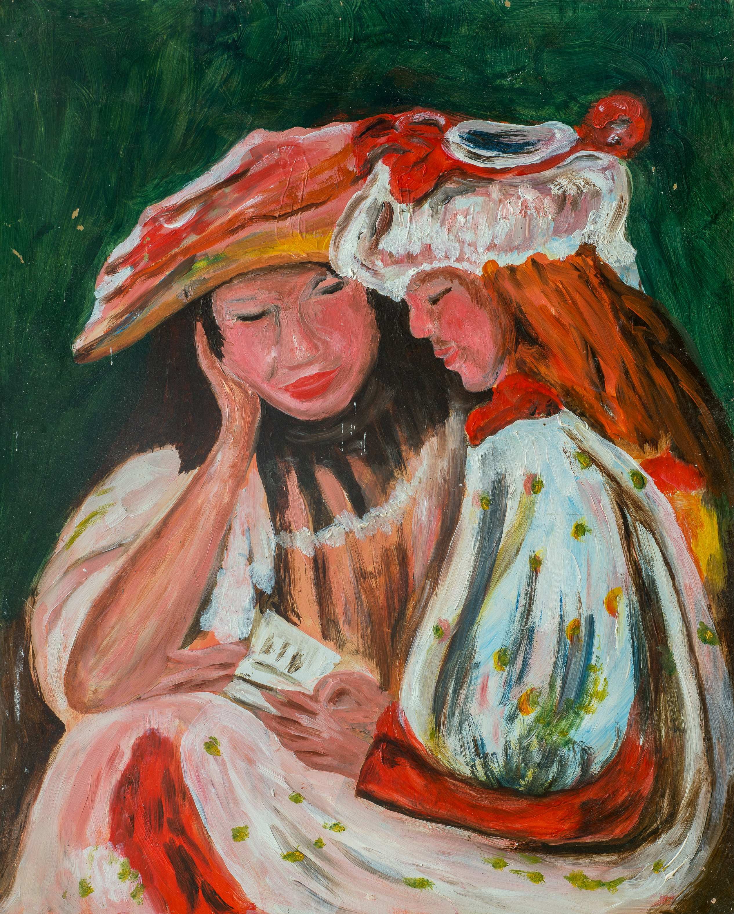Two ladies reading after Renoir — painting by Chris Brock