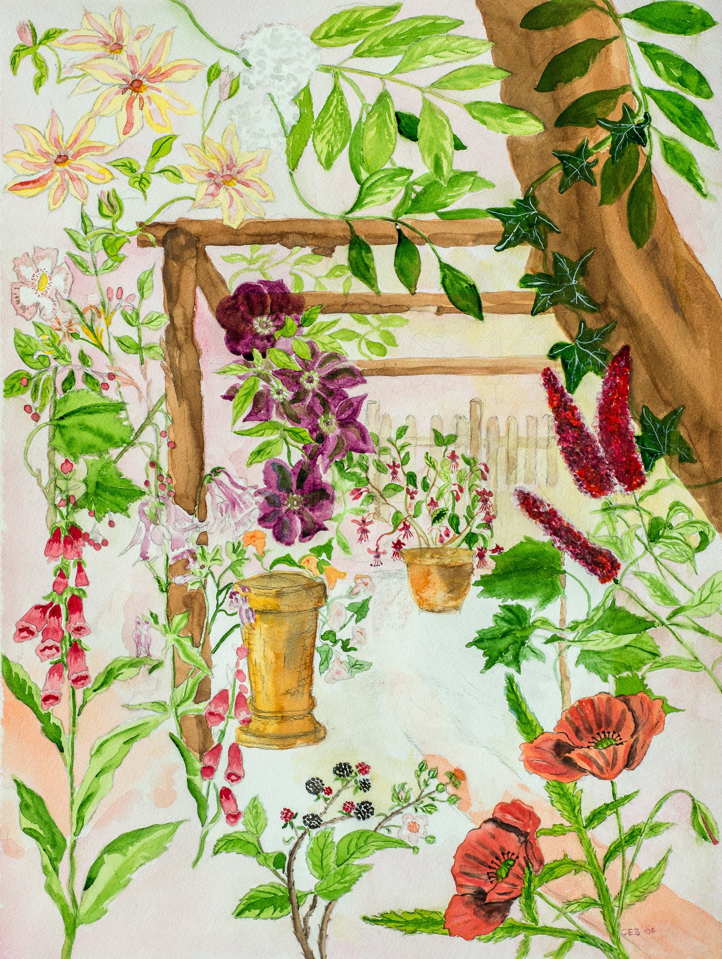 Flowers on the Pergola, 38 Main Street, Wawne — painting by Chris Brock
